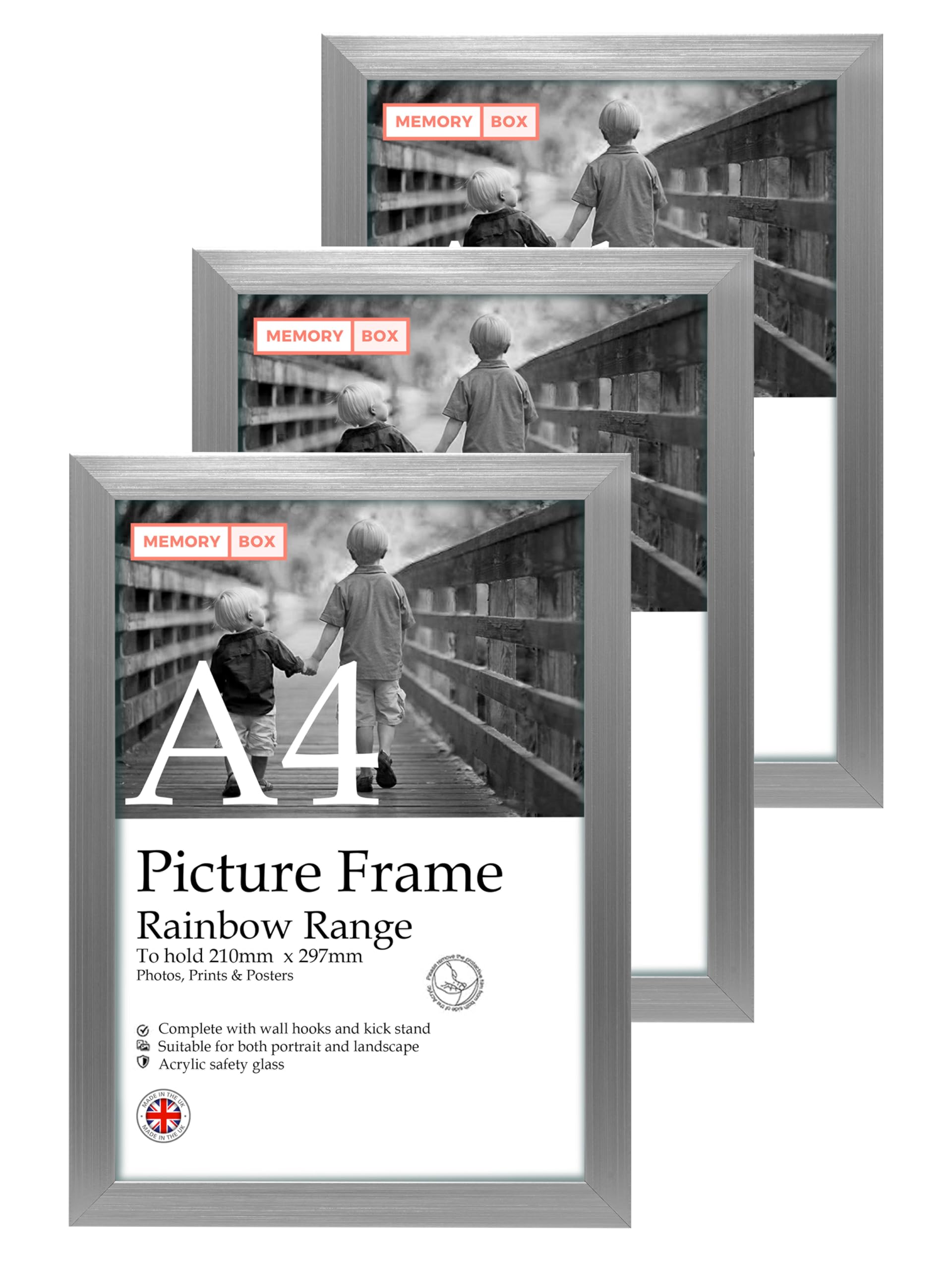 A4 Silver Picture Frame Set of 3, Perfect for Displaying A4 Picture Gallery Walls, Posters, Photos, Artwork, or Prints, Silver