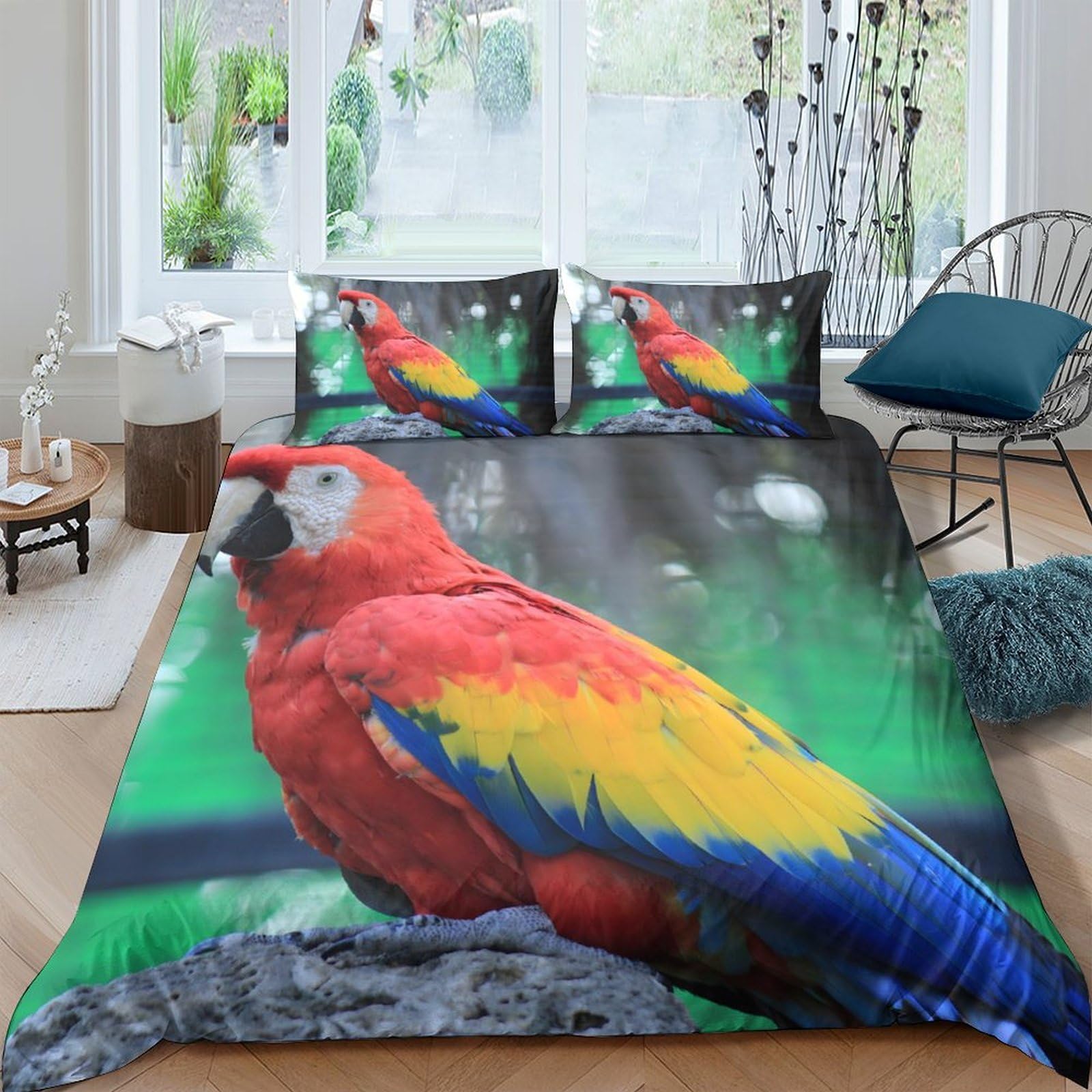 Ctjqhvkz Style-9 3D Printed Scarlet Macaw Fitted Sheet Microfiber Bedroom Decor Tropical Parrot Mattress Cover For Home Dorm Guest Room Single（135X200cm）
