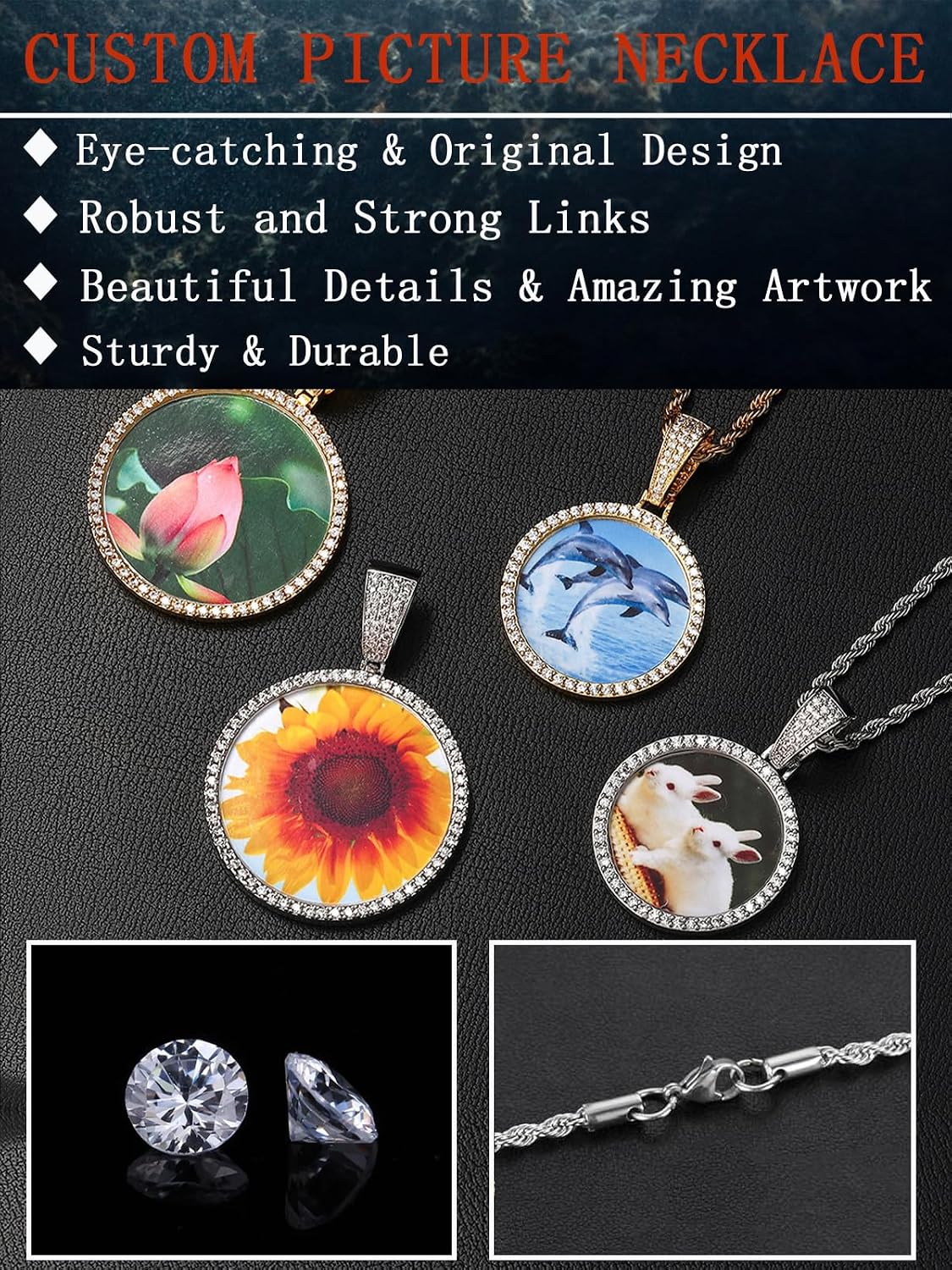 Seiyang 925 Sterling Silver Picture Necklace Personalized Photo Pendant for Men Women (with Gift Box)