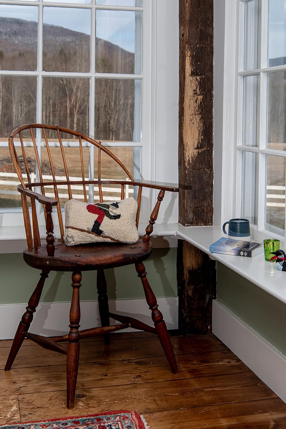 Artist-Designed Downhill Skier Hand-Hooked Wool Decorative Throw Pillow - Ski Pillow for Couches & Beds - Easy Care & Low Maintenance - Winter Pillow for Cabins & Lodges