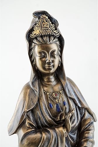 Miniatura 7 de Top Collection 13" H 10.5" L Guan Yin Riding Dragon Statue. Polvo de bronce mezclado con resina - Acabado antiguo de bronce. Diosa de la compasión y