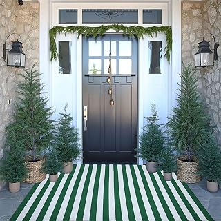 St. Patrick's Day Striped Outdoor Rug Green and White Spring Door Mat 3' x 5' Layered Welcome Mat for Farmhouse Spring Easter Front Porch Entryway Decor