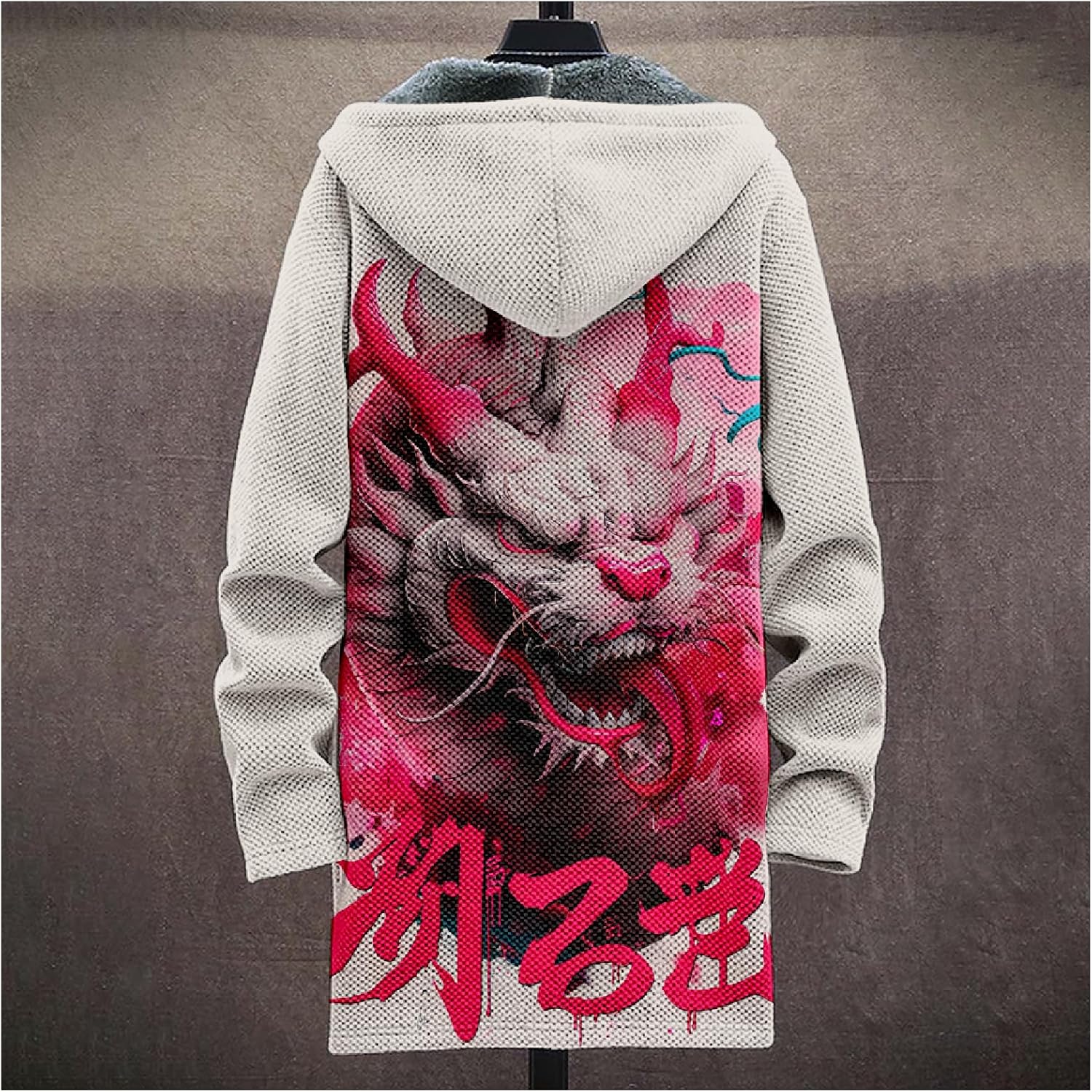 Japanese Dragon Print Mens Zip Up Hoodie Y2K Fleece Big And Tall Full Zip Hooded Long Sleeve Novelty Sweatshirt - Image 4