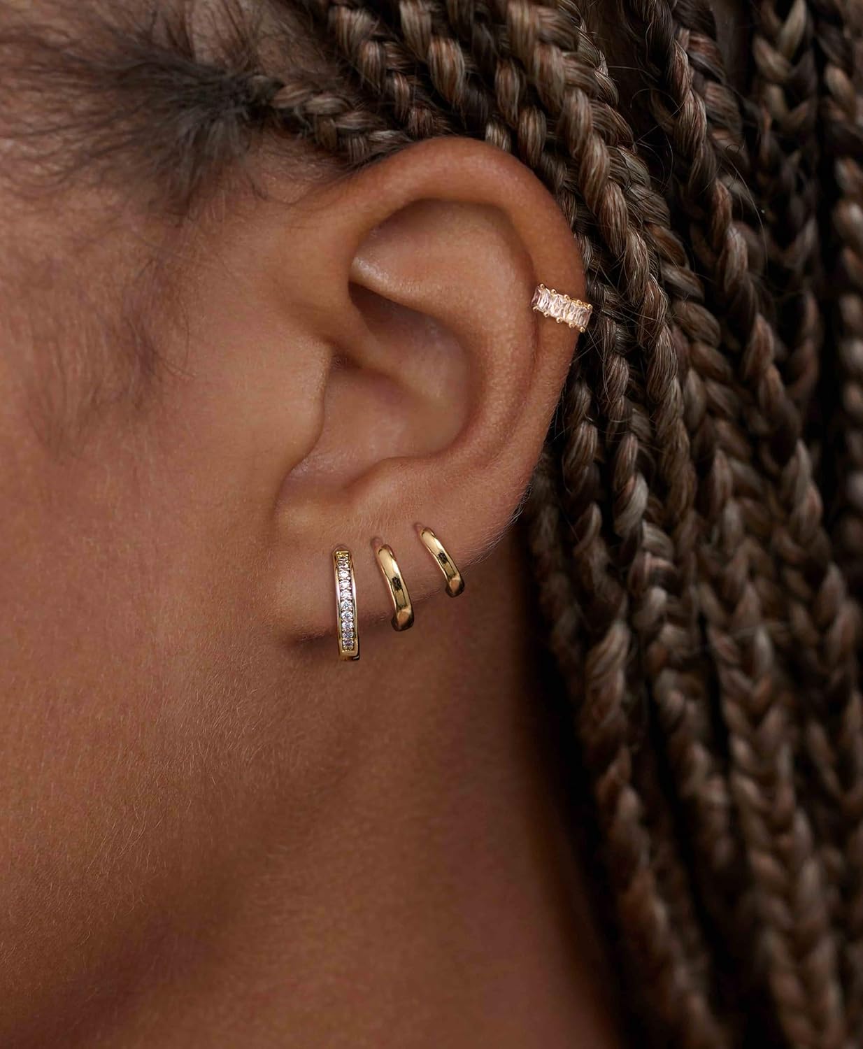 4Pairs Statement Gold Hoop Earrings for Women Trendy,Surgical Steel Gold Plated Hoop Hypoallergenic Earrings Set,Titanium Hoops Earring Stacks,CZ Cartilage Huggie Hoops Earring Gifts for Girlfriend - Image 4