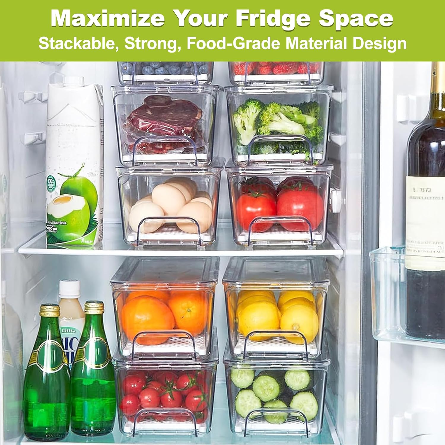 6-Pack Fridge Drawer Organizer, Pull-out Stackable Refrigerator Organizers and Storage, Clear Fruit Storage Containers Bins with Drain Tray for Kitchen Cabinet, Pantry Organization - Image 5