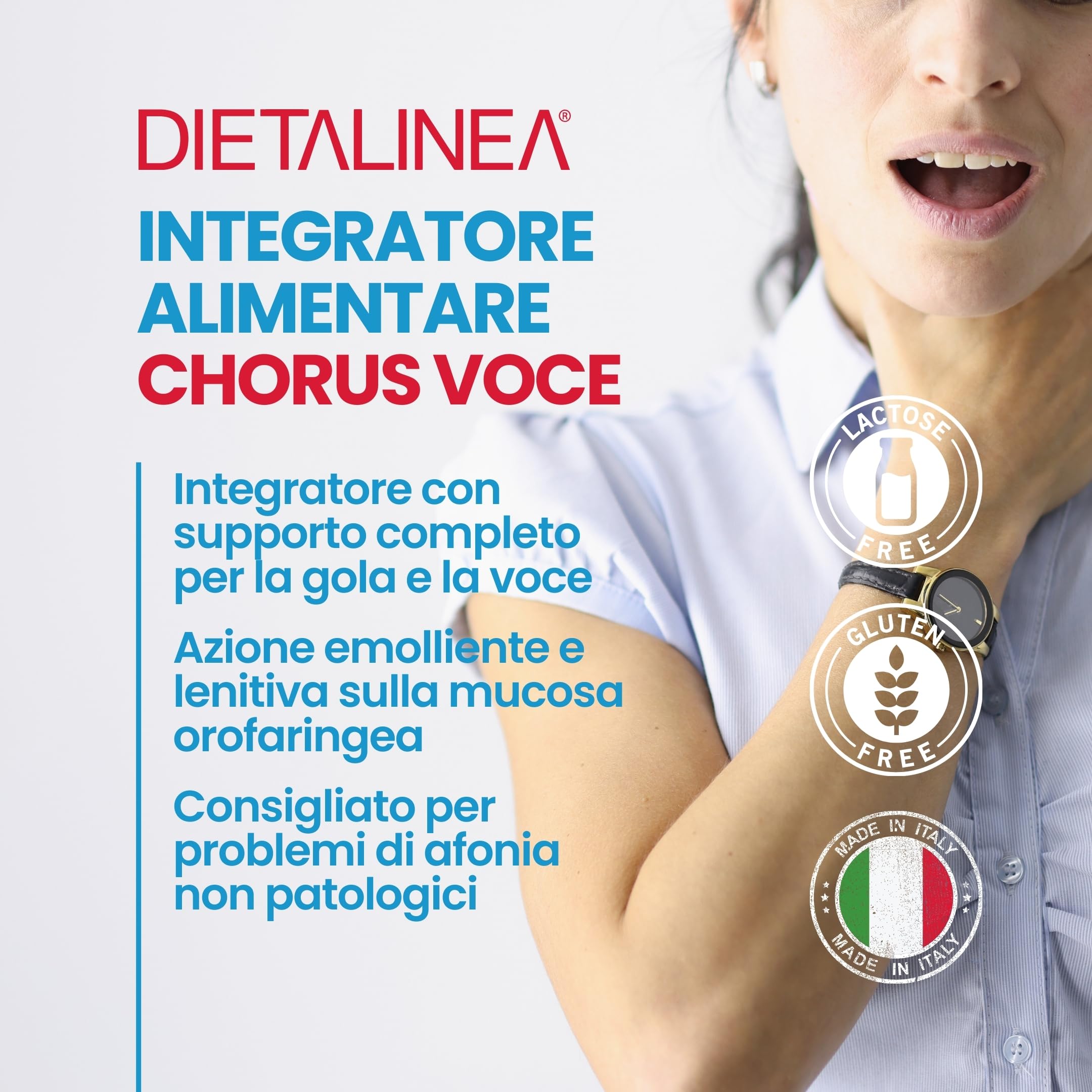 Dietalinea Chorus Voce Spray Gola Forte 20 ml | Spray gola antinfiammatorio forte per Voce e Mal di Gola | Con Erisimo, Mirra, Salvia, Pino, Miele | Per Cantanti, Insegnanti, Attori | Naturale