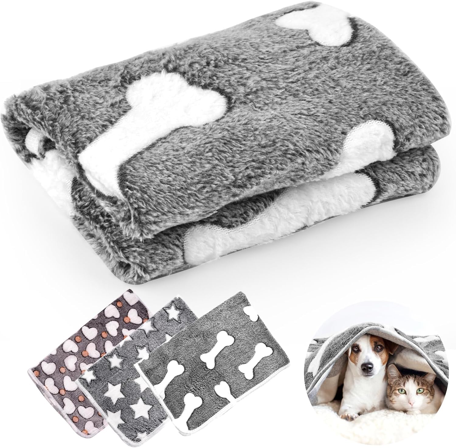 HATFRYF 3-Pack Small Dog Blanket Washable, Soft Fluffy and Warm, Pet Blanket for Small Medium Dogs, Cats, Blankets Ideal for Sofas, Beds & Car Seat, 60x40cm Grey