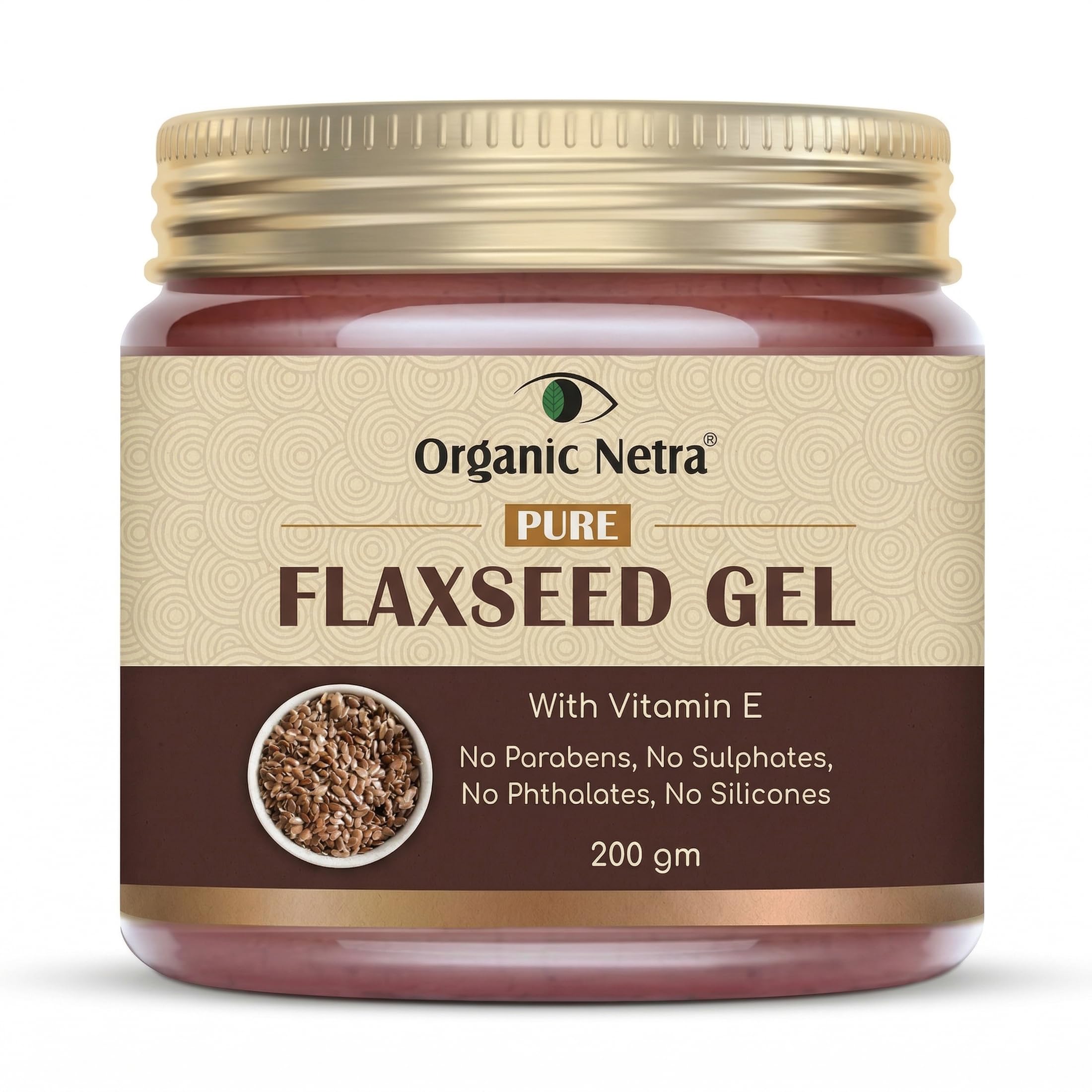 Organic Netra Pure Flaxseed Gel With Vitamin E For Hair & Skin, Strengthens & Nourishes Hair & Skin Health, Safe & Mild for All Skin Type, Reduces Fine Lines & Wrinkles, 200gm