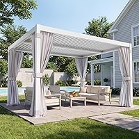 Vista 23 de MELLCOM Pérgola con Persianas - 12x20, Aluminio con Techo Ajustable, Veta de Madera con Cortinas Impermeables y Redes