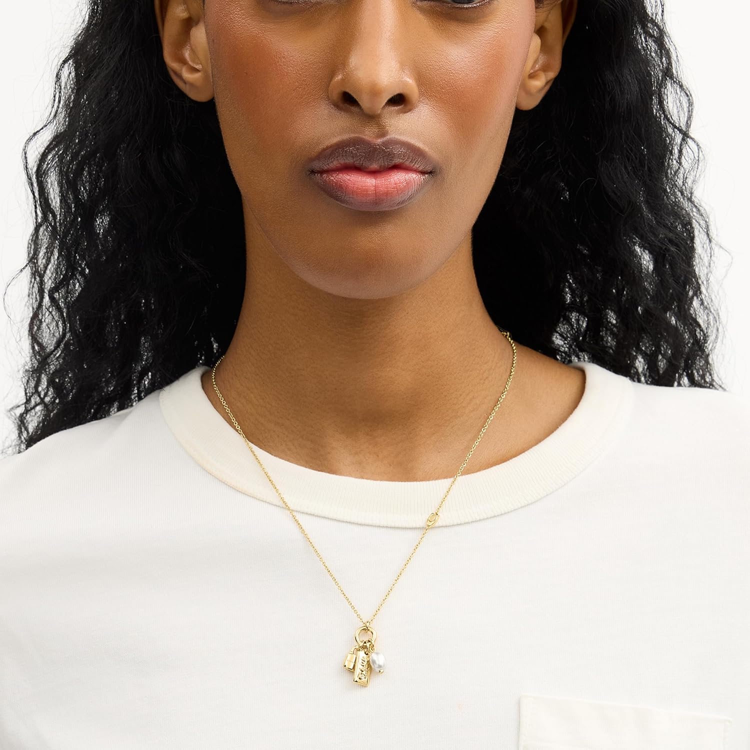Coach Jewelry Women's Iconic Pearl Signature Charm Pendant Necklace
