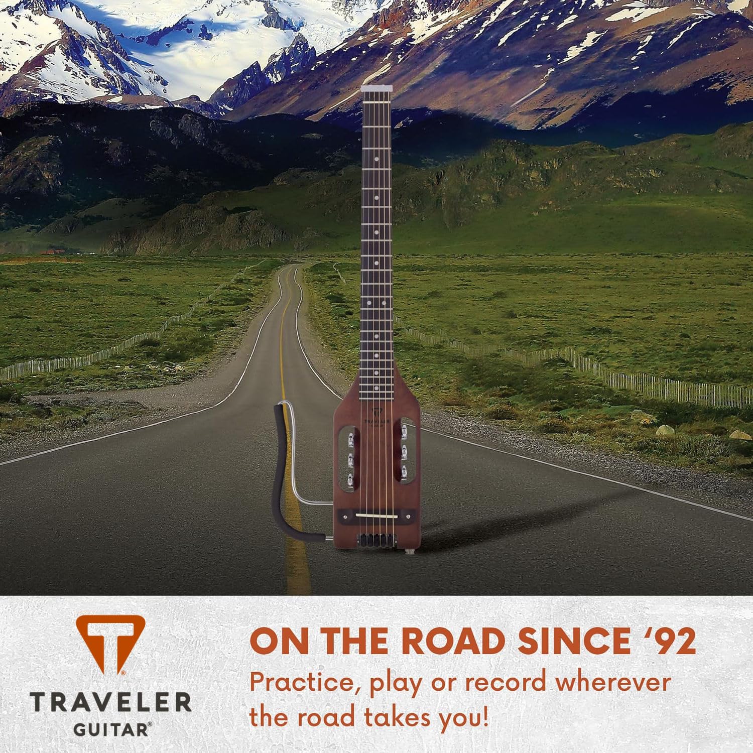 Traveler Guitar Chitarra acustica ultra leggera, per mancini, con poggiapolsi rimovibile, in scala completa da 24 3/4", con custodia personalizzata inclusa