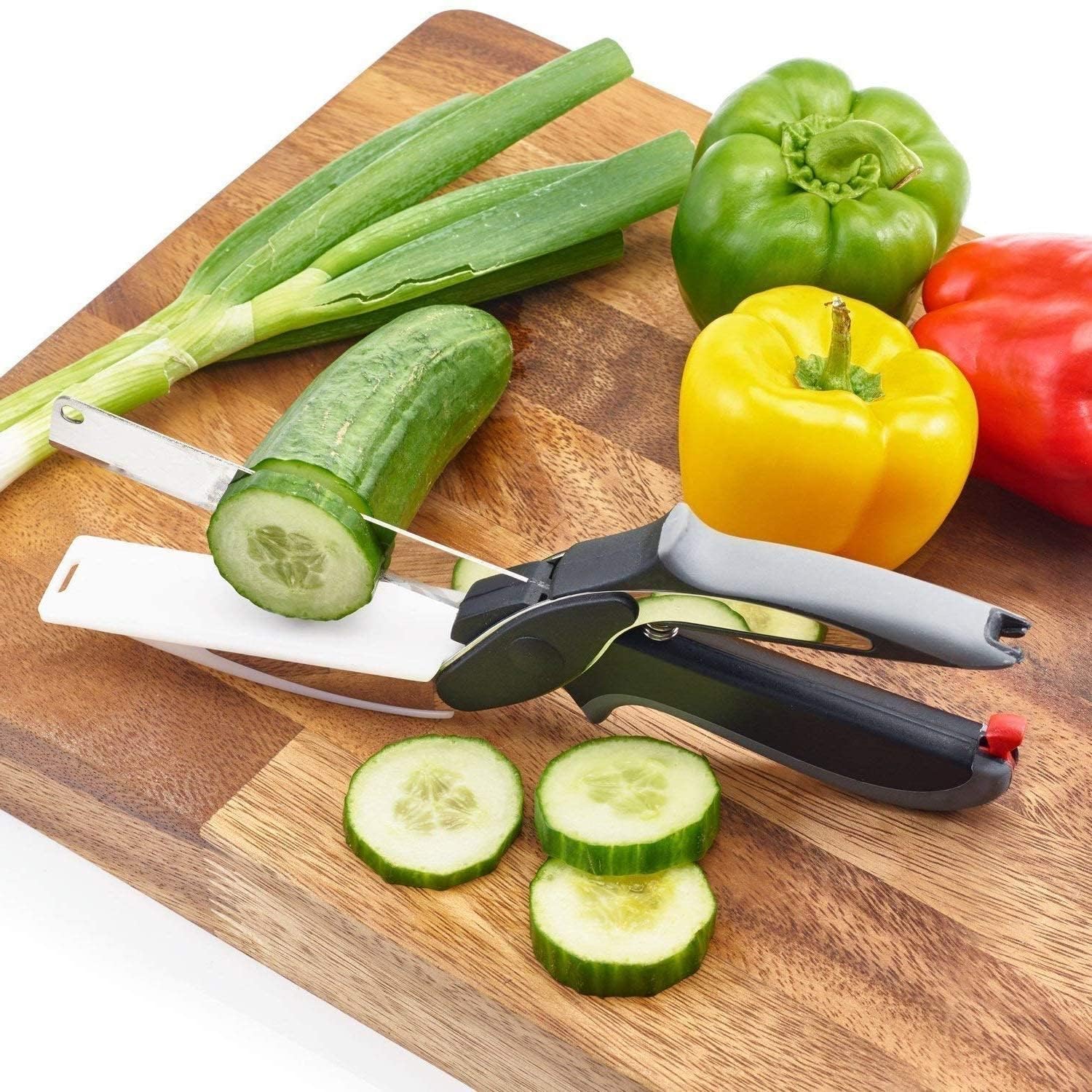 BESTIZONE ENTERPRISE 2 in 1 Steel Smart Clever Cutter Kitchen Knife Food Chopper and Chopping Board with Locking Hinge; with Spring Action; Stainless Blade Vegetable Cutters