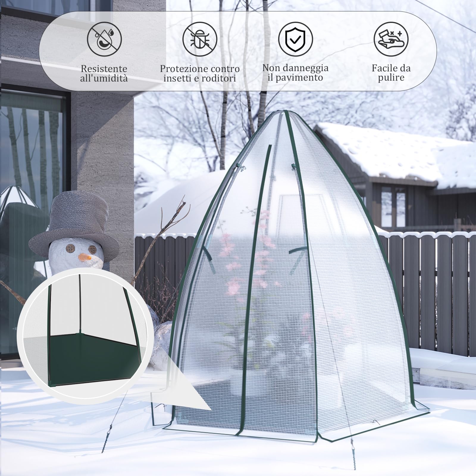 WOLTU Serra, Tenda di Coltivazione, Mini Serra, 130gsm PE Isolante Piccola Serra Semi-Traslucida con Porte a Zip e Telo di Fondo per Giardino, Patio, Esterno, 160x160x180cm, Verde