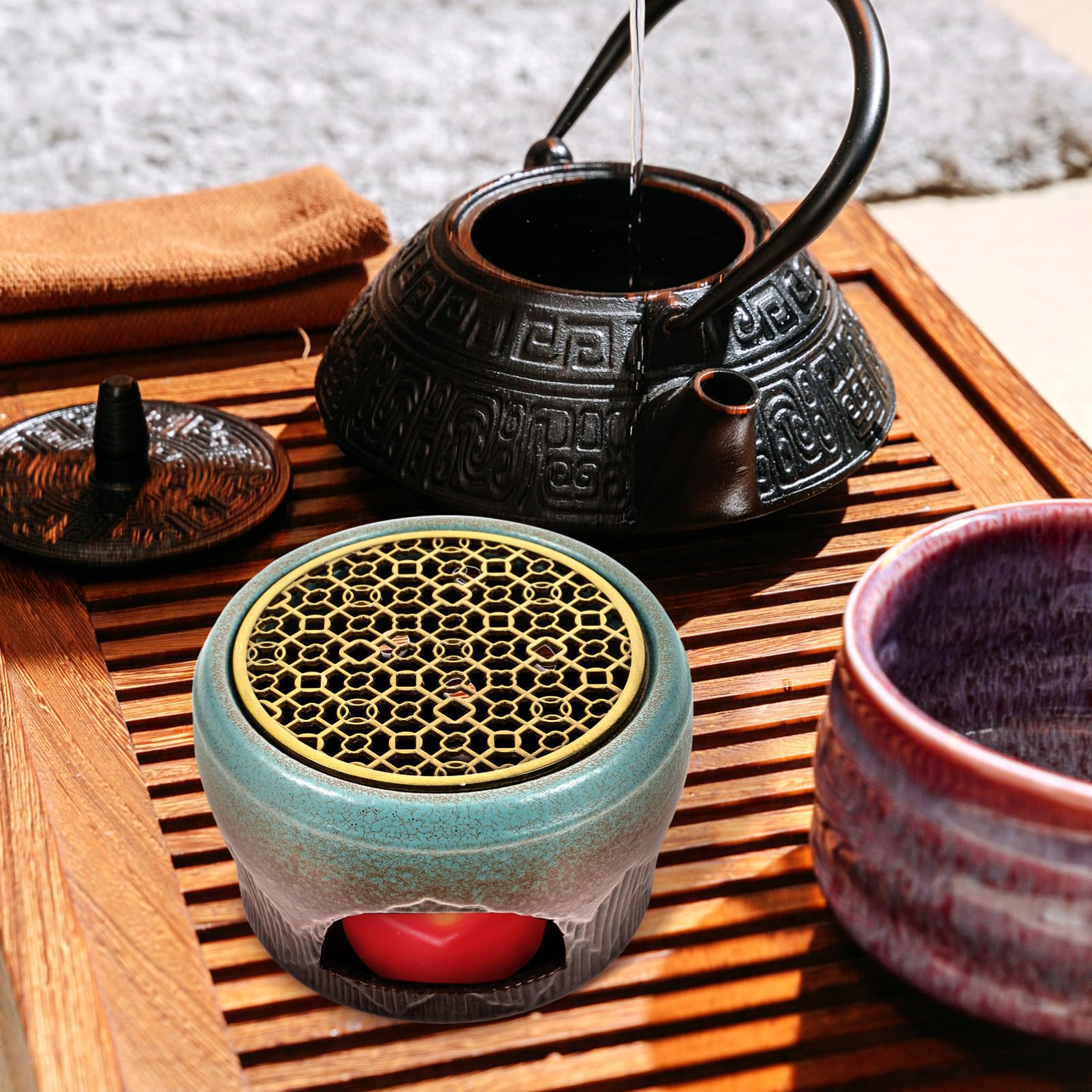 Calentador de Tetera de Cerámica y Cobre, Base para Té