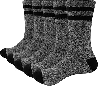 YUEDGE Men's Athletic Work Boot Socks Thick Padded Wicking Cotton Cushioned Crew Socks for Men 5 Pack Size 7-13