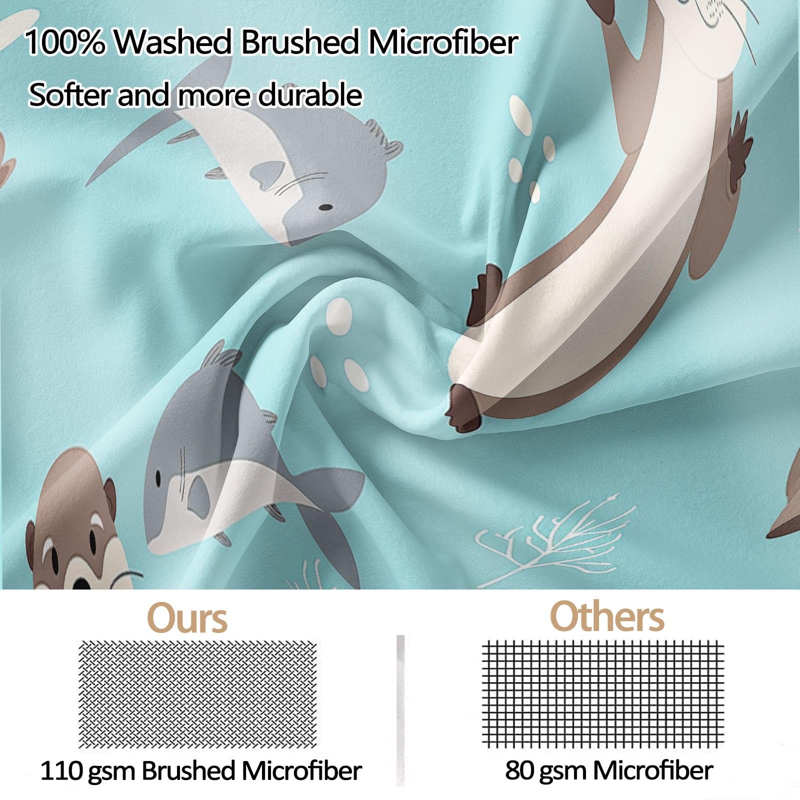 Azul Claro Funda Nordica Cama 150 Nutria de Dibujos Animados Juego de Funda Edredónes 240x220 cm Microfibra Suave Transpirable y con 2 Funda de Almohada 50x75 cm para Juveniles Niños Niña