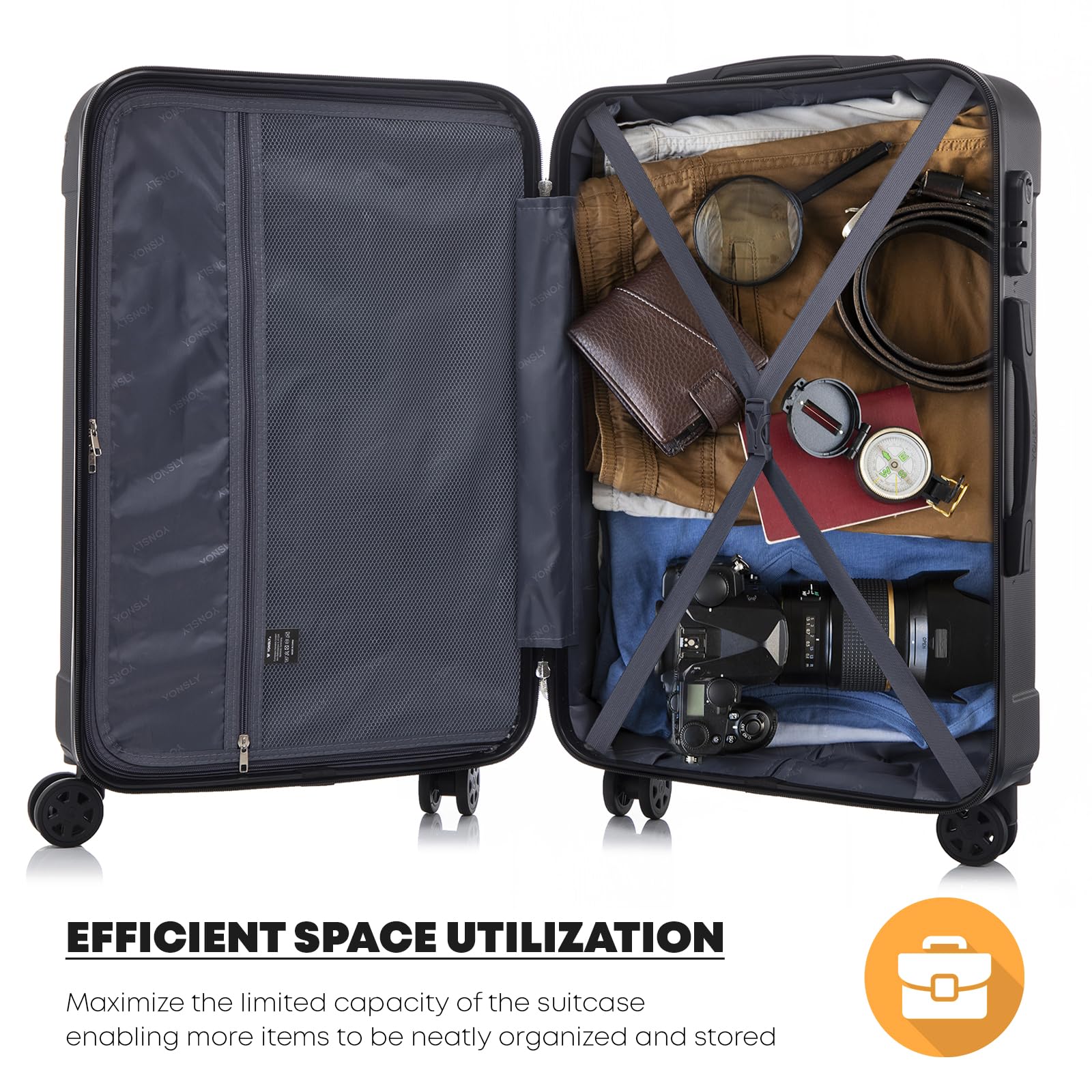Koffer Suitcase XL Schwarz Trolley Reisekoffer Rollkoffer Handgepäck 4 Rollen 360° Hartschale Zahlenschloss