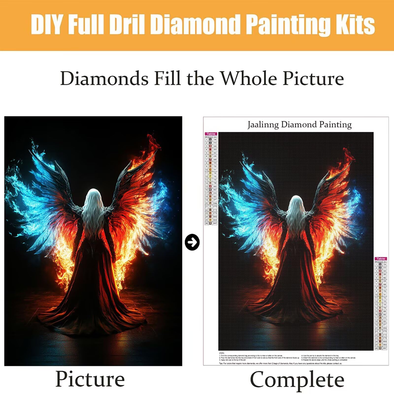 Diamond Painting Kit Completo, Diamond Painting Donna, 5D Quadrato Pittura Diamante Kit Manualidades Adultos DIY Diamantini Crystal Art Disegni Ricamo Punto Croce Artigianale, 90x120cm Angelo j0-969