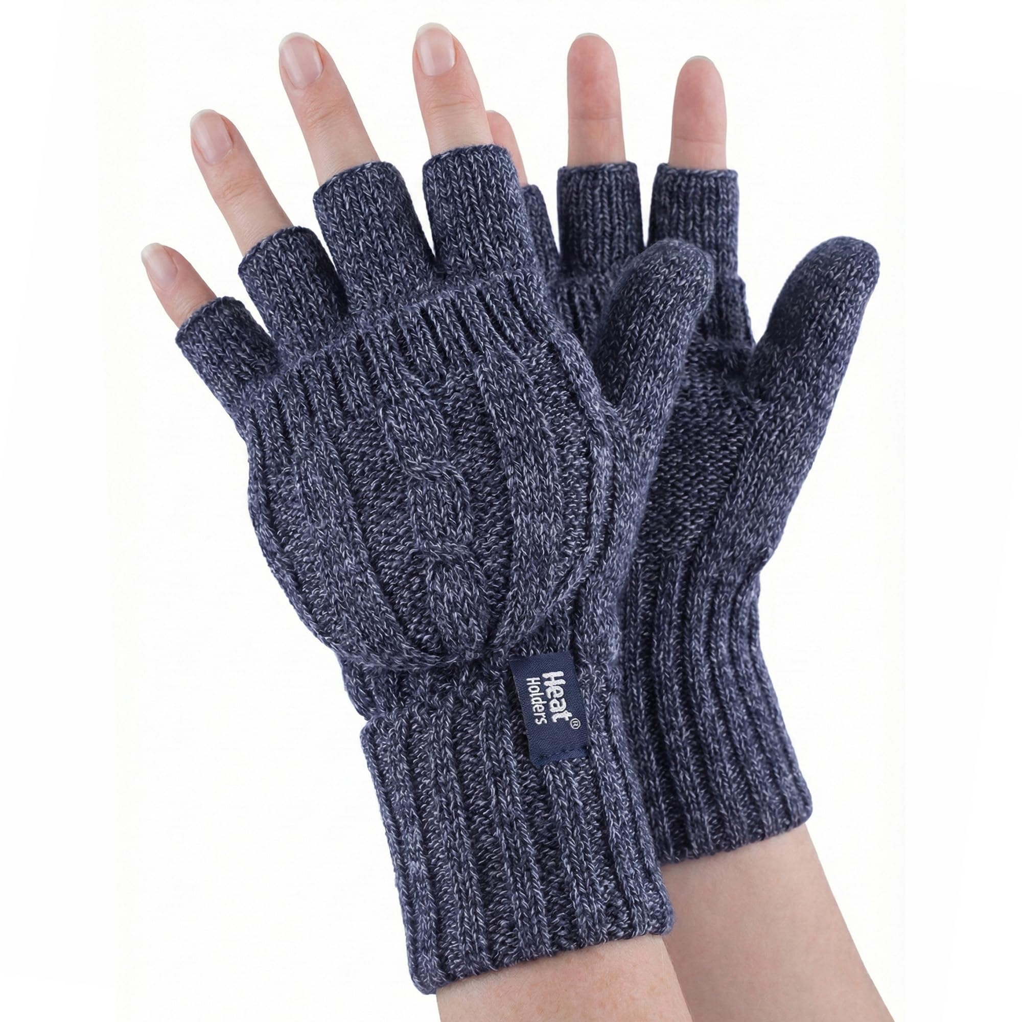 Womens Thermal Converter Fingerless Cable Knit 2.3 tog Gloves