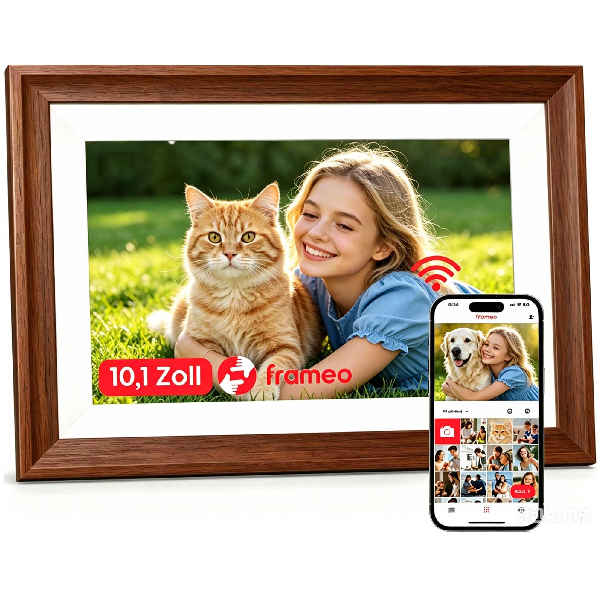 Frameo Cadre photo numérique WiFi 10,1 pouces – 1280 x 800 HD IPS écran tactile cadre électronique, 32 Go de mémoire, rotation automatique, montage mural, cadre photo numérique pour partager des