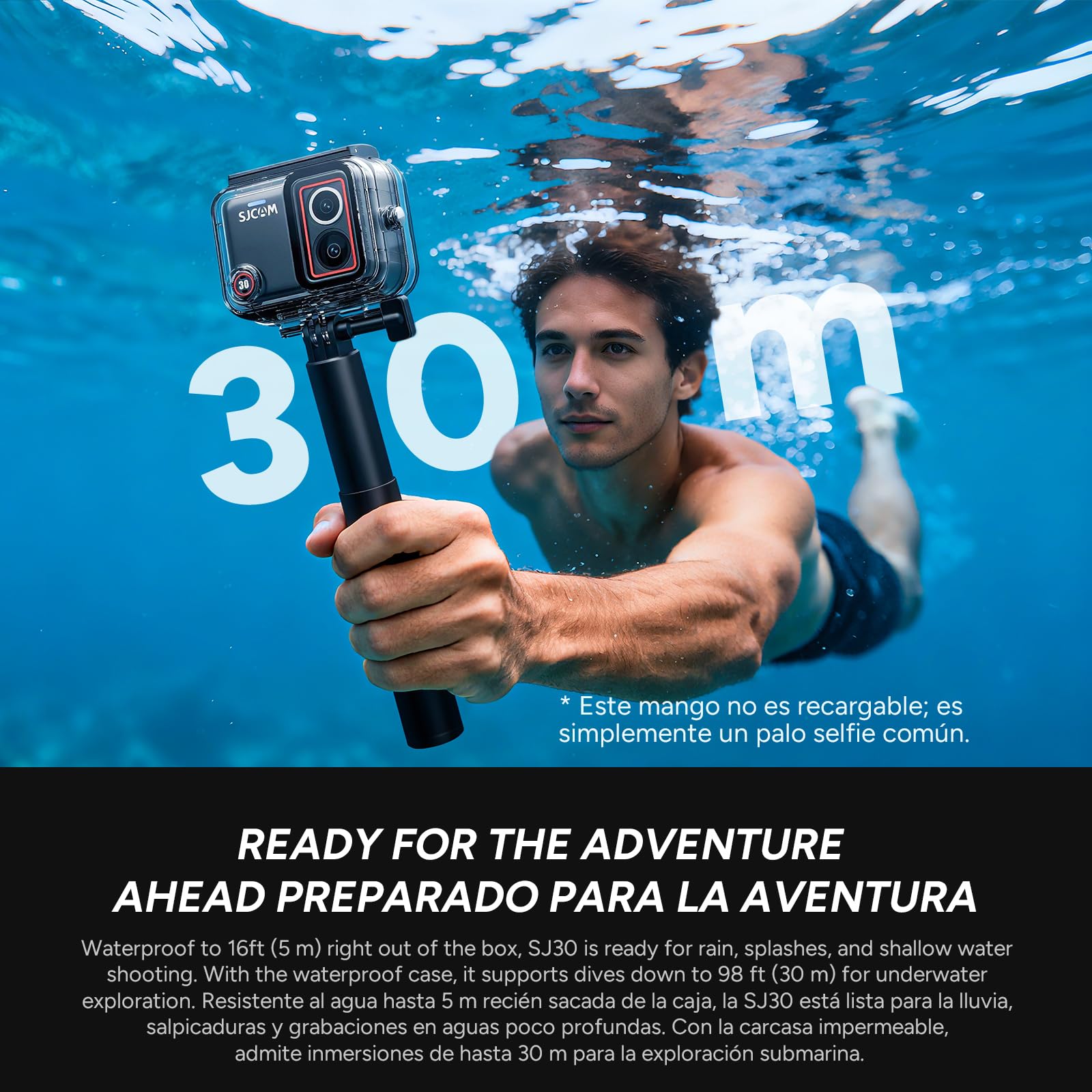 SJCAM SJ30 Cámara Deportiva con Visión Nocturna Doble Lente,Autonomía 7H | Action Camera 8K20/4K60, SteadyMotion 2.0, pantalla flip 2.51", 64GB y micrófono inalámbrico. Ideal para moto, MTB y buceo.