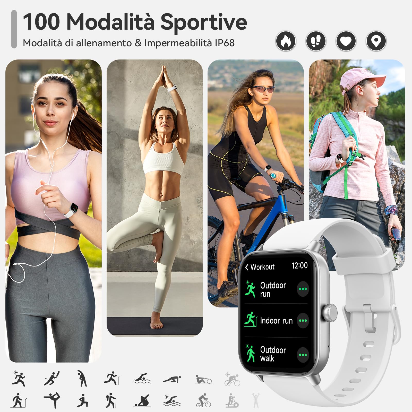 Smartwatch Uomo Donna, 1,8" Orologio Smartwatch Chiamate Risposta Vivavoce, Alexa Integrato Cardiofrequenzimetro SpO2 Sonno, Contapassi Orologio Fitness Notifiche 110 Modalità Sport per Android/iOS