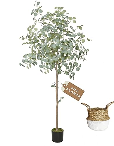 Miniatura 2 de Joyplants Árbol de eucalipto artificial de 6 pies de alto moderno hojas de dólar plateadas plantas de plástico para decoración del hogar decoración