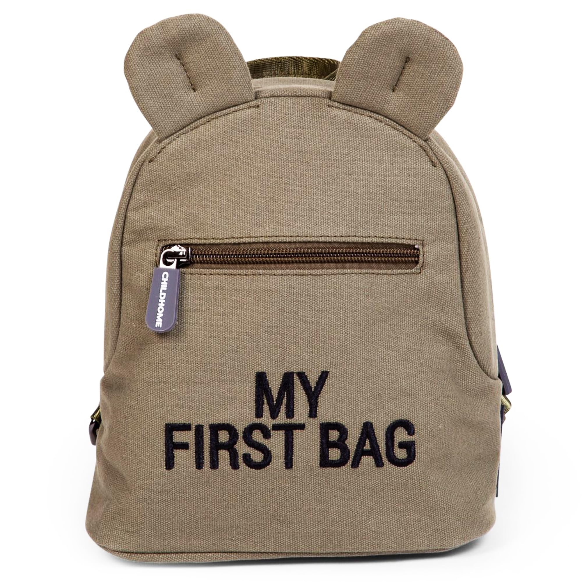 CHILDHOME, Child's backpack, babyschool, kindergarden, Nursery, two compartments, adapted capacity Lunchbag/​bottle, Removable safety buckle, water repellent, My fist bag, canvas Khaki
