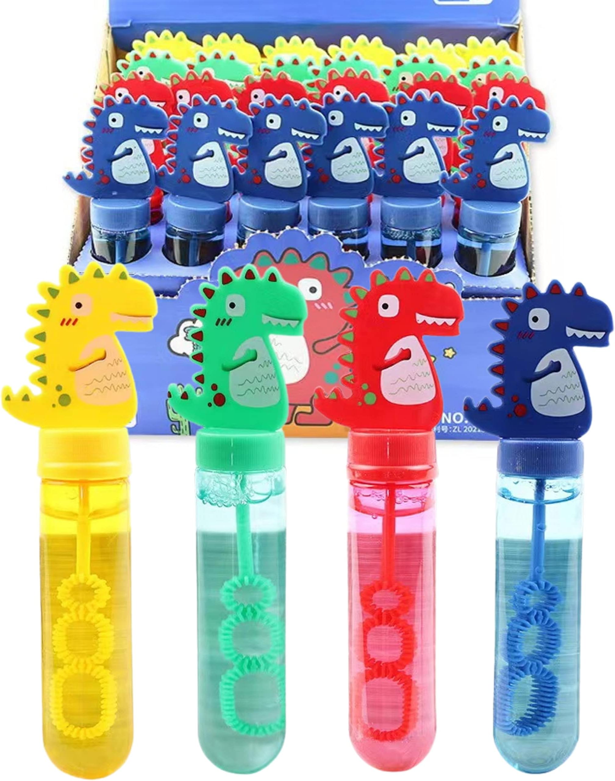 Party with Emma 24 Pieces Mini Bubble Wands Assortment Party Favors Toys for Kids Child Christmas Celebration (Dinosaur)