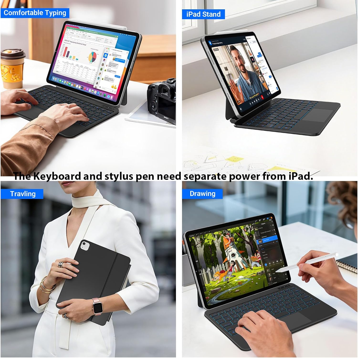 Keyboard Case with Stylus Pen for iPad Air 11-inch (M4 2026/M3 2025/M2 2024) & iPad Pro 11" (1st/2nd/3rd/4th Gen) Magic-Style Keyboard with Trackpad for 10.9“ iPad Air (5th 2022/4th 2020)