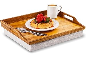 ROSSIE HOME Acacia Wood Bed Tray Lap Desk with Detachable Cushion