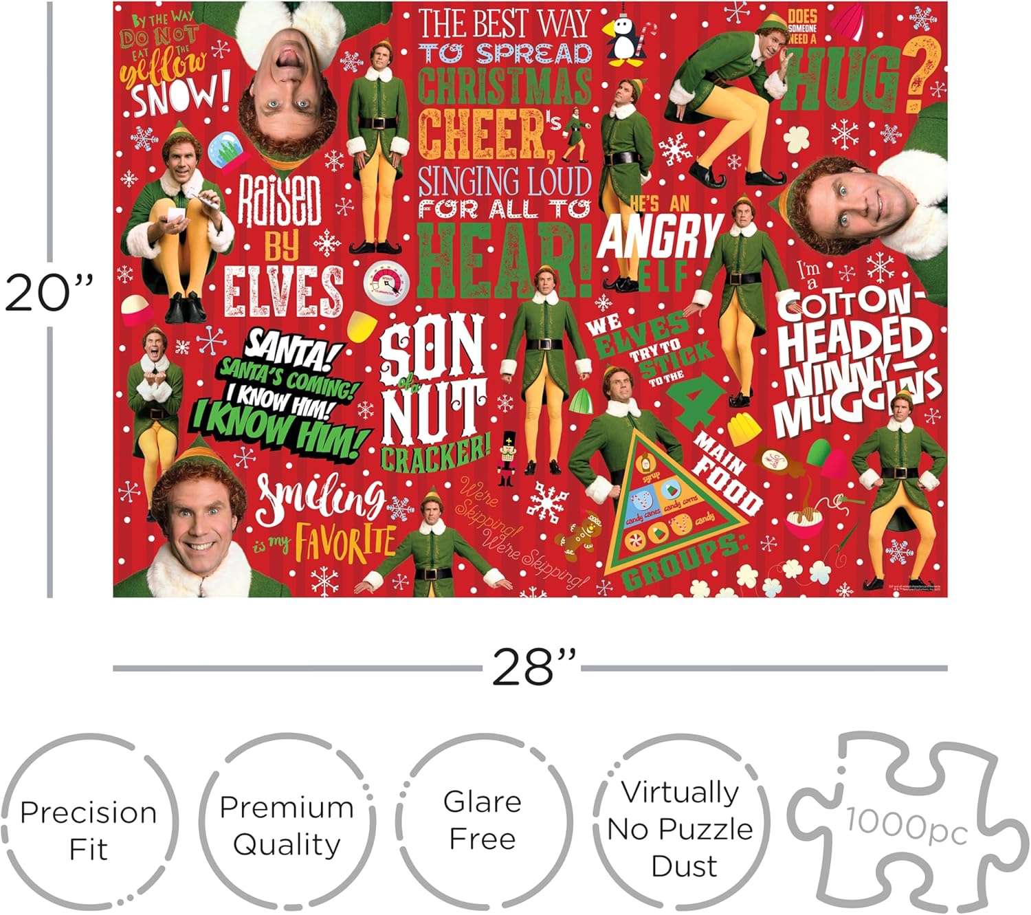 Aquarius Elf Wrapping Paper 1000pc Puzzle (1000 Piece Jigsaw Puzzle) - Glare Free - Precision Fit - Officially Licensed Elf Merchandise & Collectibles -22x28 Inches