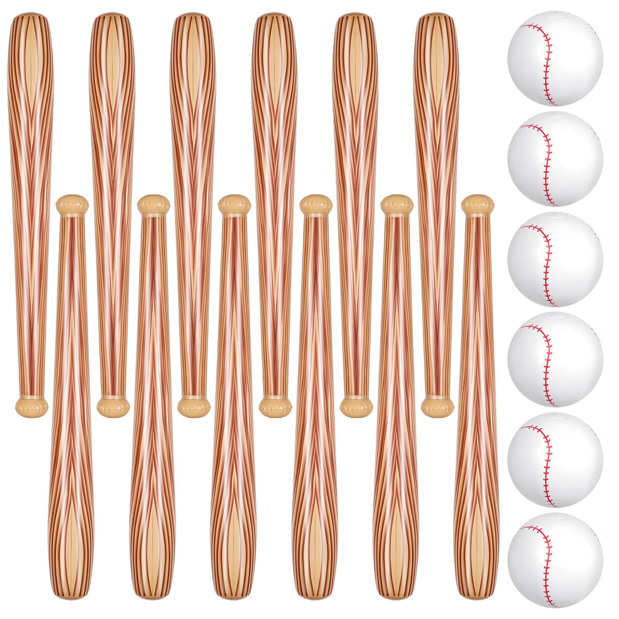Lewtemi Set of 6 Beach Baseball Ball Inflatable Bat Include 2 Pcs 11 Inch Beach Baseball and 4 Pcs Inflates Bat Pool for Fun Birthday Party (Brown)