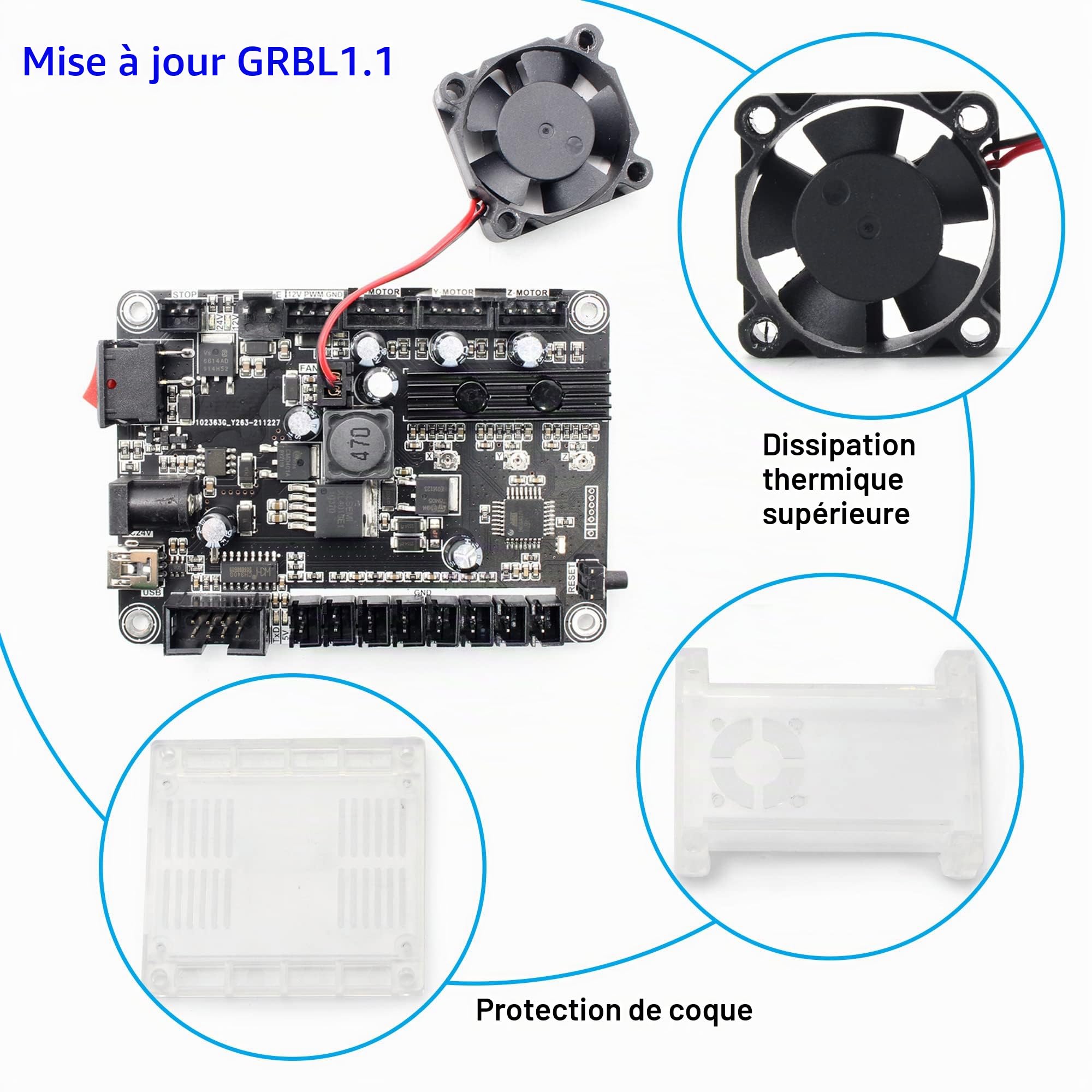 RATTMMOTOR GRBL Mise à niveau GRBL1.1 Carte de contrôle, connexion USB, avec ventilateur pour 1610/3018/3018-Pro 3 axes CNC Fraiseuse Contrôleur hors ligne