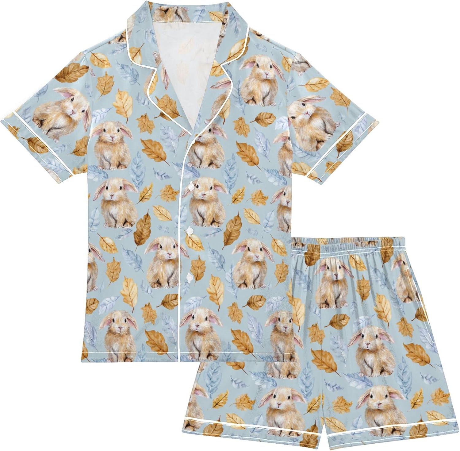Silk Pajama Sets Short Sleeve Pajamas Soft Sleepwear 2 Piece Pjs Set