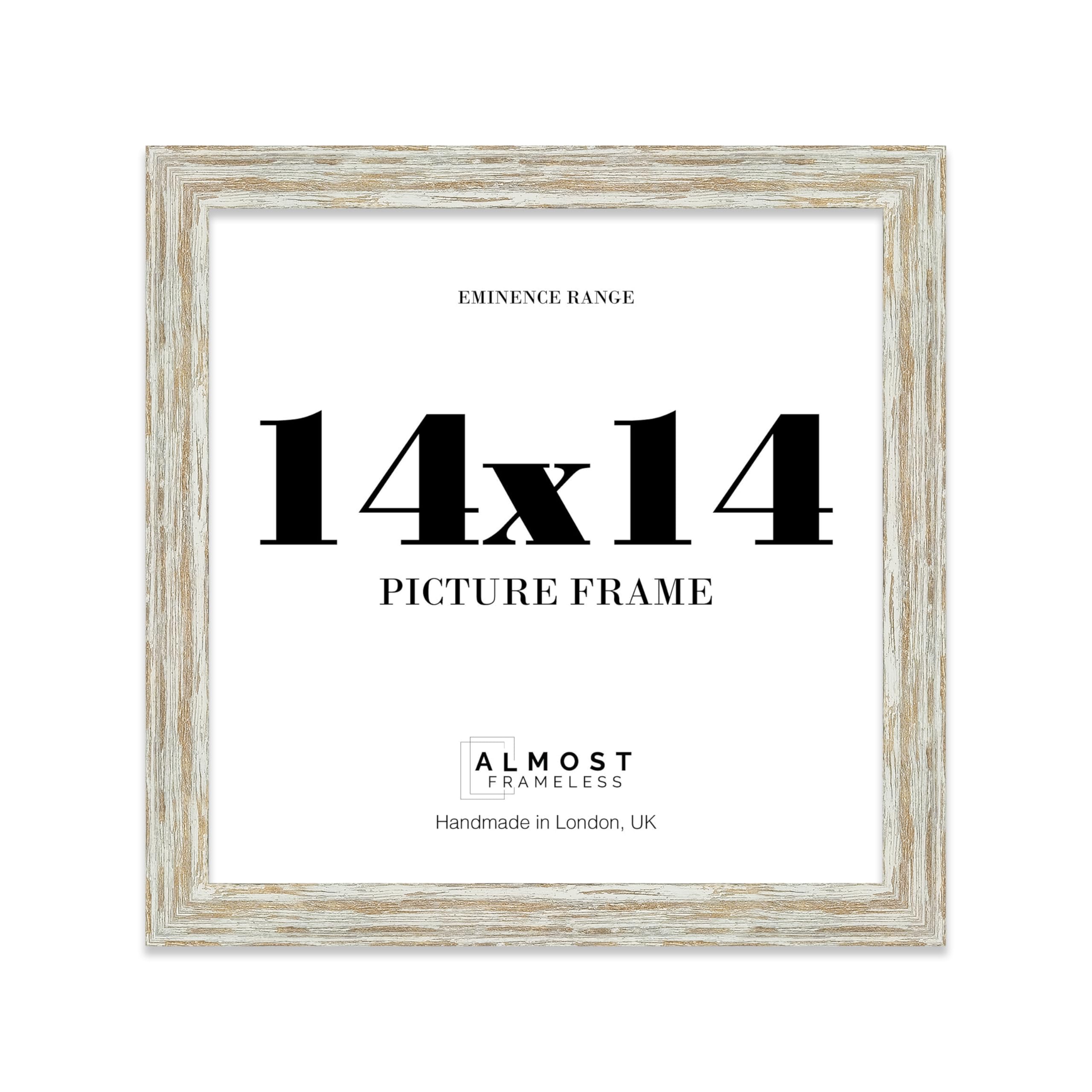 14x14" Distressed White Oak Picture Frame - Rustic Wood Industrial Effect Photo Frame for Wall Display, Ideal for Posters, Prints & Home Décor, Wall Hooks, 32mm Edge - 1 Pack