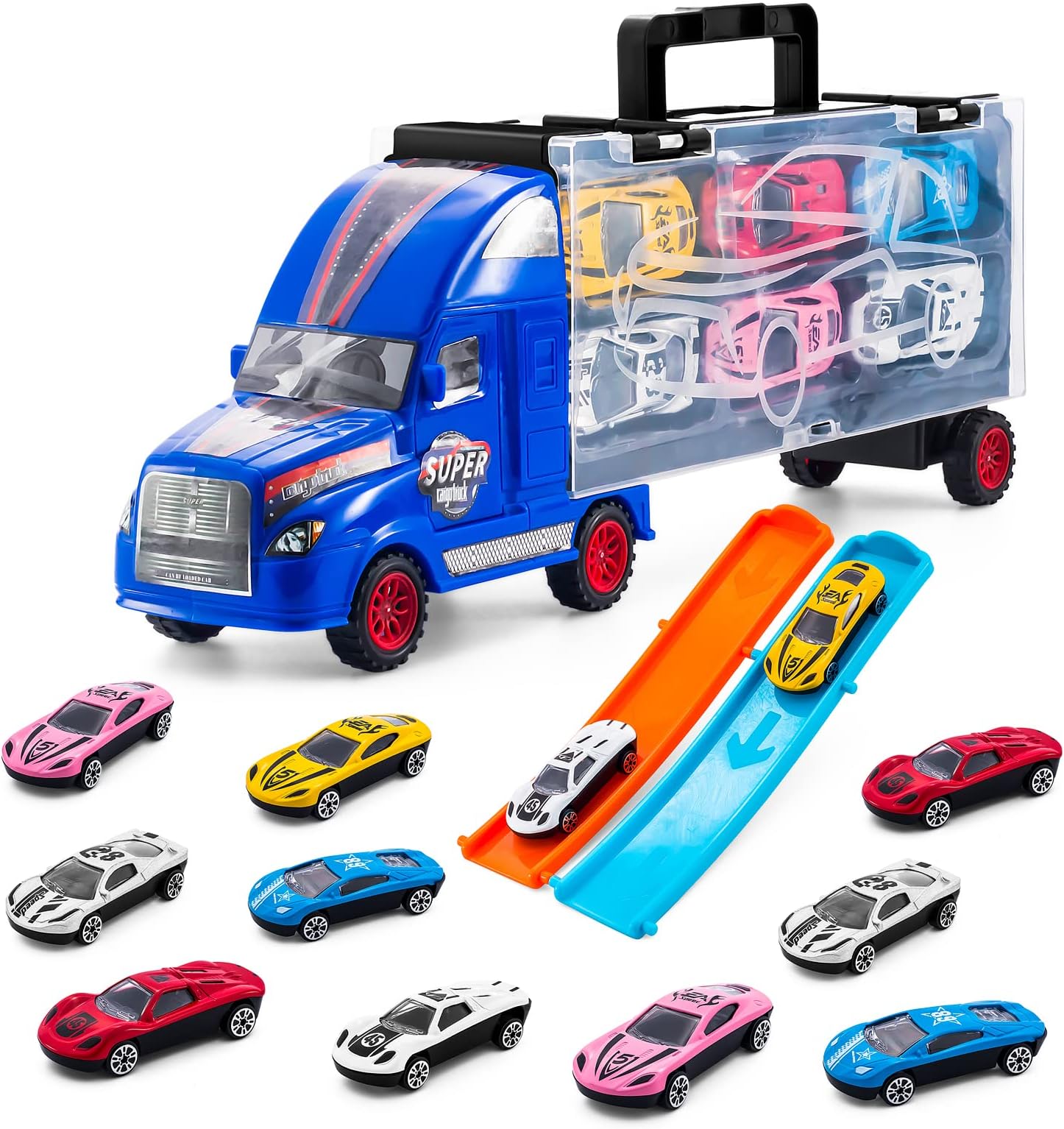 Toddler Toys Cars Kids Truck Transport Cars Boys Gift for Ages 3-8 Year Old,Transport Cars Carrier Set with 12 Die-cast Vehicles