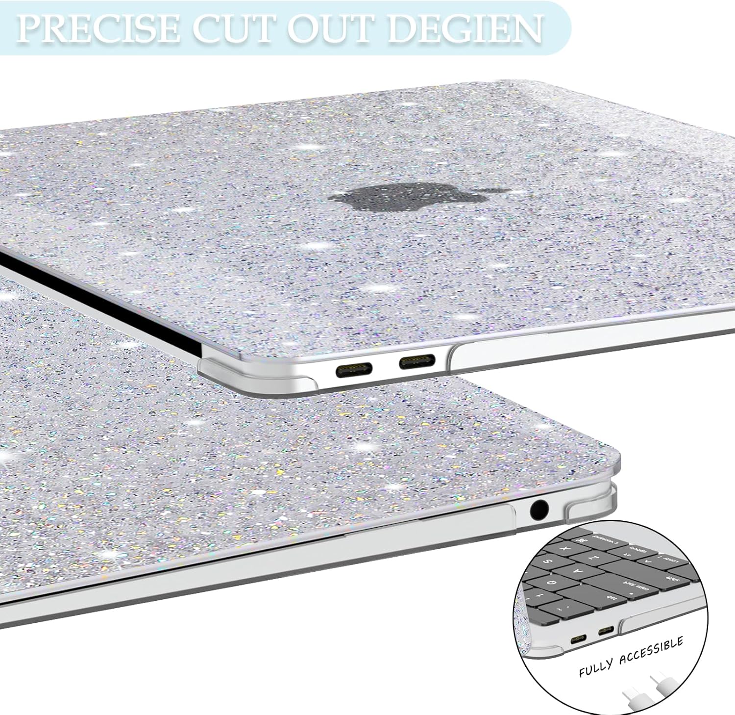 B BELK Sparkling Glitter Case Compatible with MacBook Air 13 inch M1, Brighter Than Regular Glitter & Scratch-Resistant Plastic Hard Cover for 2021-2018 Release A2337 A2179 A1932 + 2 Keyboard Skins