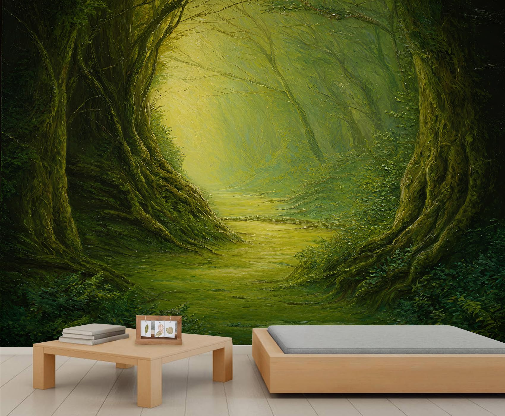 YEMYOR Forest Mural Wallpaper Green Tree Cave Wallpaper for TV and Sofa Background Mysterious Forest Wall Mural for Living Room Bedroom-350x250cm โ image 1