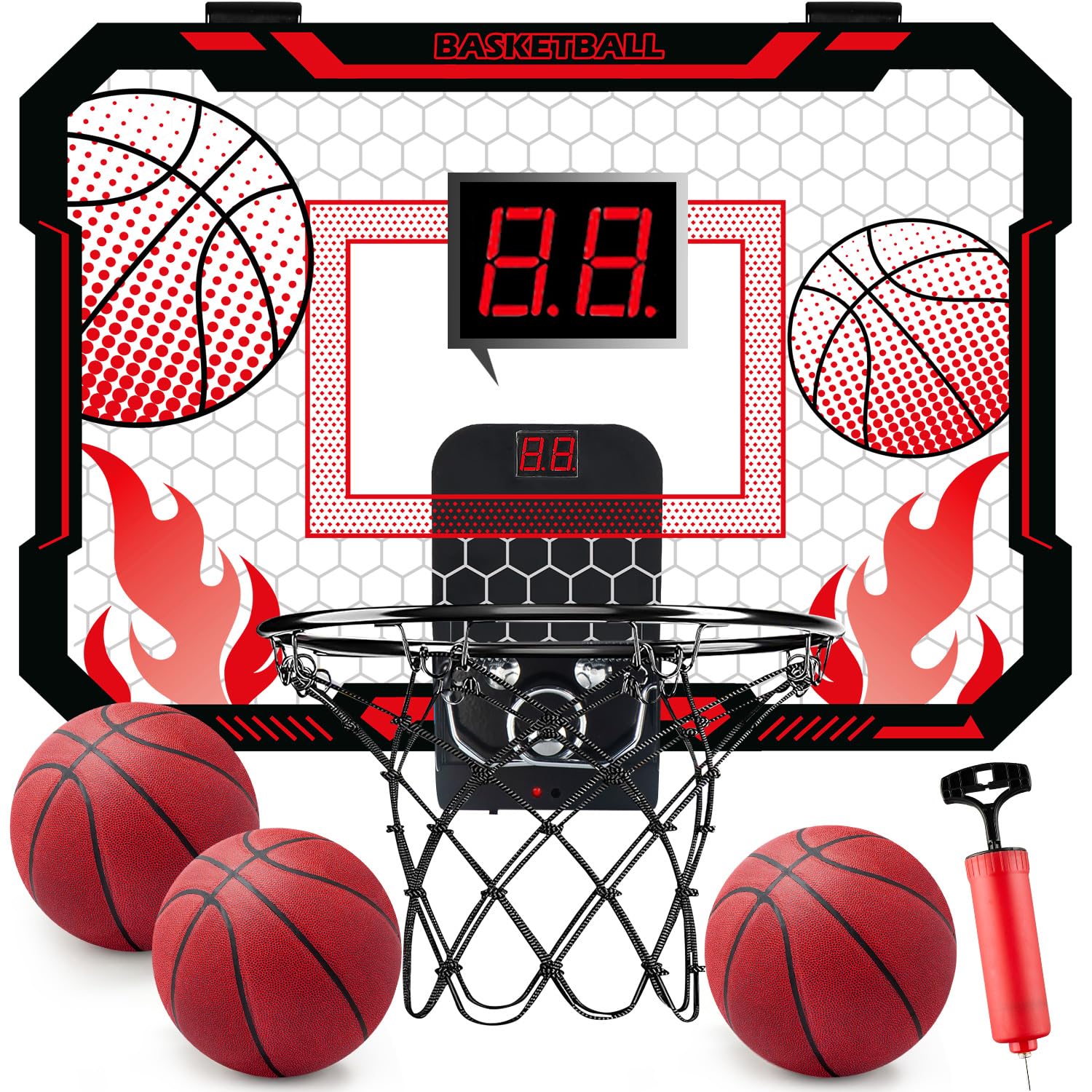 VROGTIK Canasta de baloncesto interior para niños, mando a distancia, soporte sobre la puerta, marcador - regalos para niños y niñas de 4 a 12 años