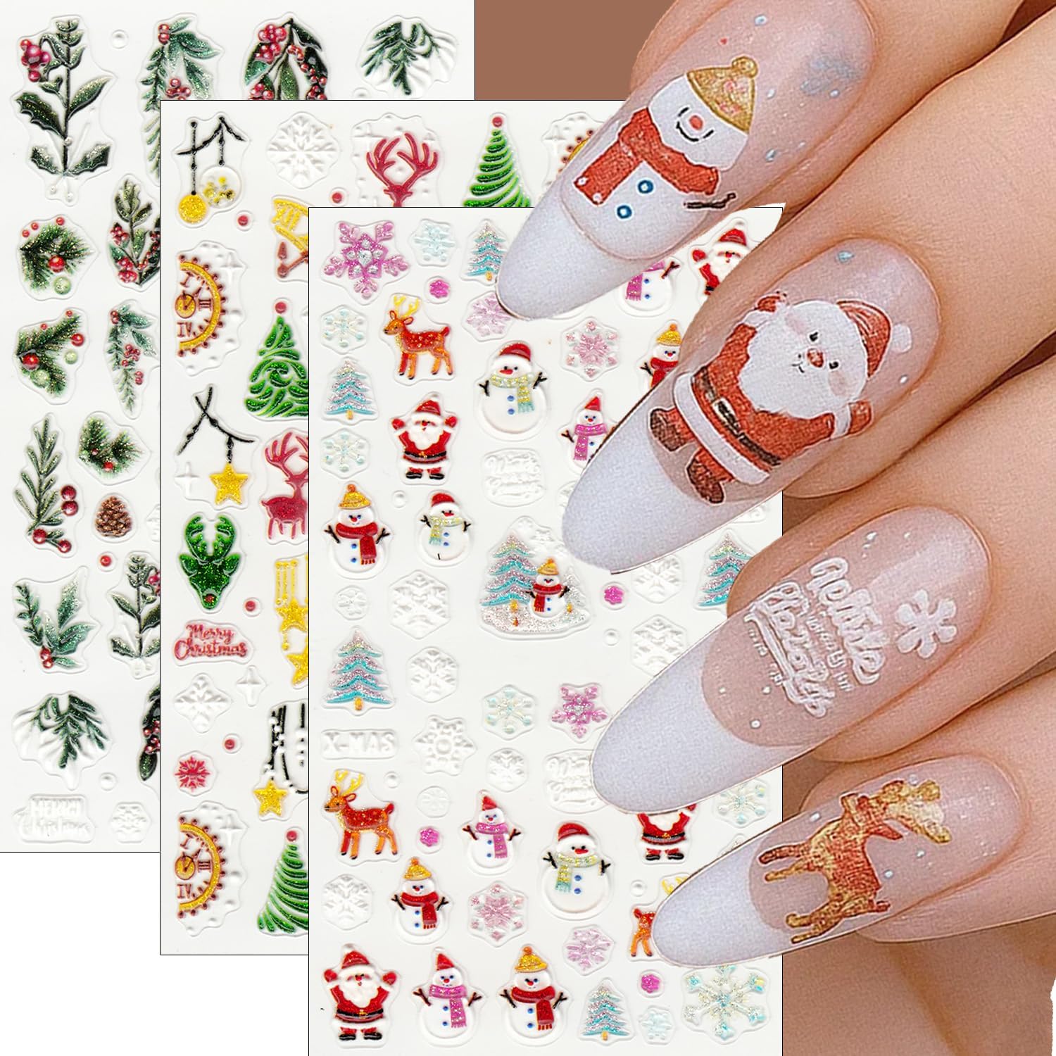 3 Sheets 5D Embossed Christmas Nail Stickers for Nail Art — free download