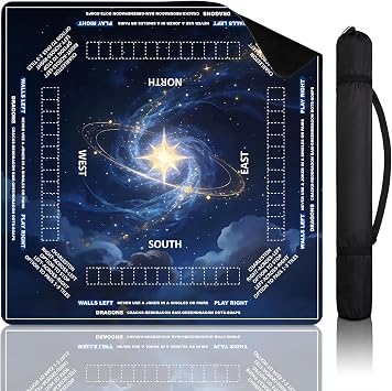 Mahjong Mat for Table, American Mahjong Mat with Rules, Non Slip Rubber Backed Mahjong Table Mat, Noise Reducing 3mm Thick, 31.4 x 31.4 Inch Foldable Mah Jongg Mat with Carrying Bag, Star