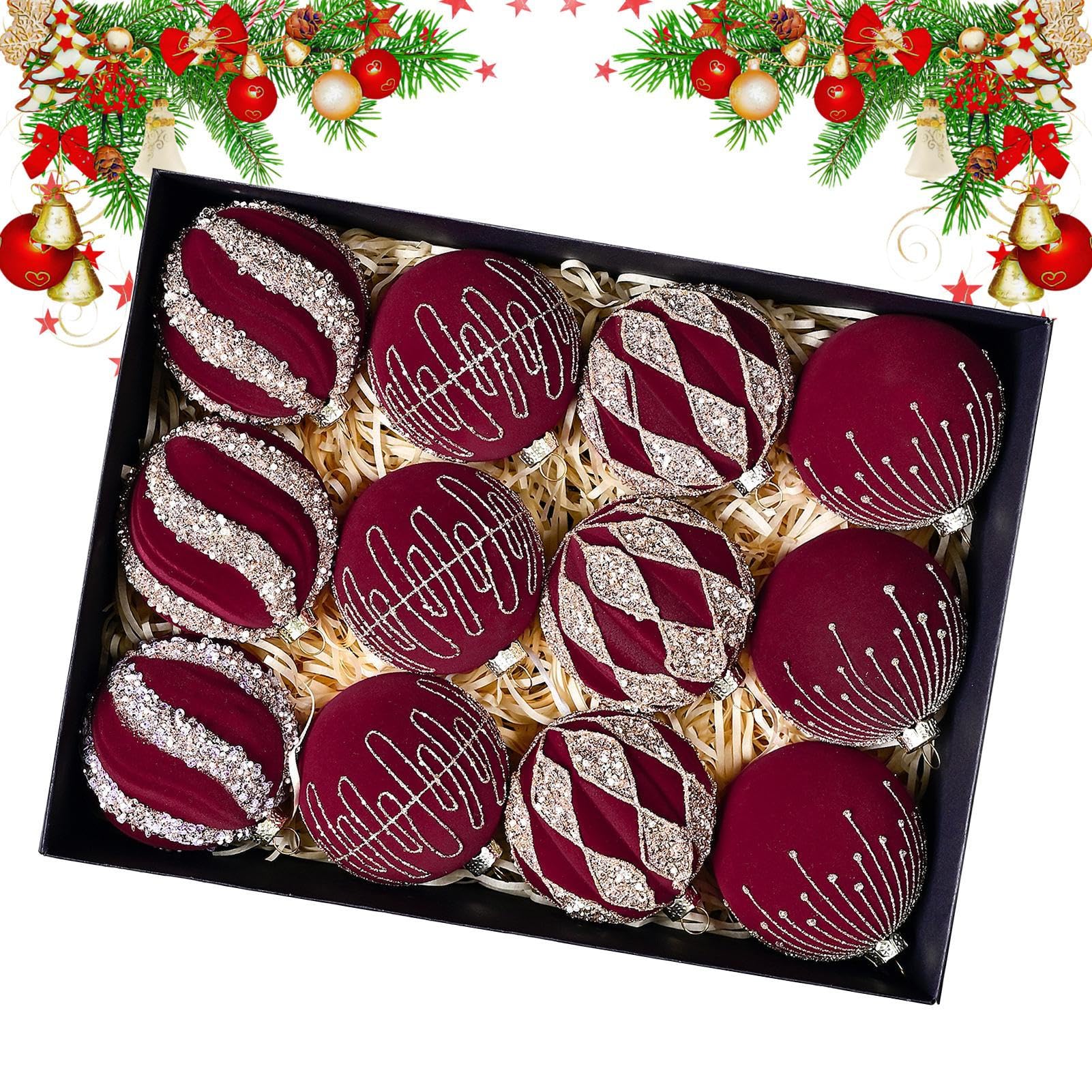 Boules de Noël en velours effet neige pour décoration festive de maison et intérieur