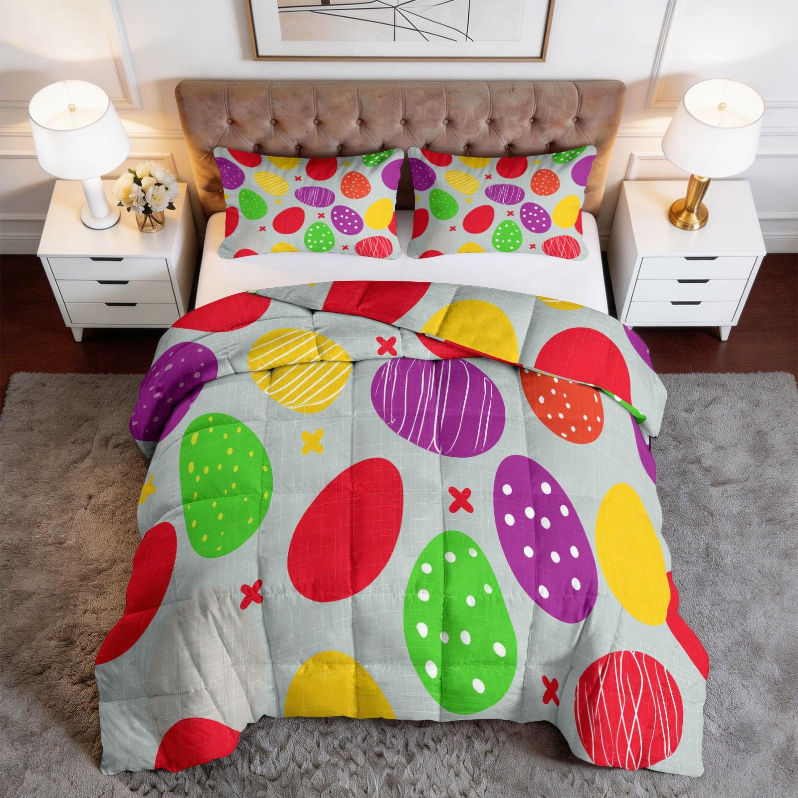 Generisch Osterei-Raster Bettdecke 200 x 200 cm 4 Jahreszeiten Steppdecke, Pop-Art Waschbare Ganzjahresdecke Kinder Bettwaren Set Kinderzimmer Gästezimmer Bettdecke Ohne Bezug