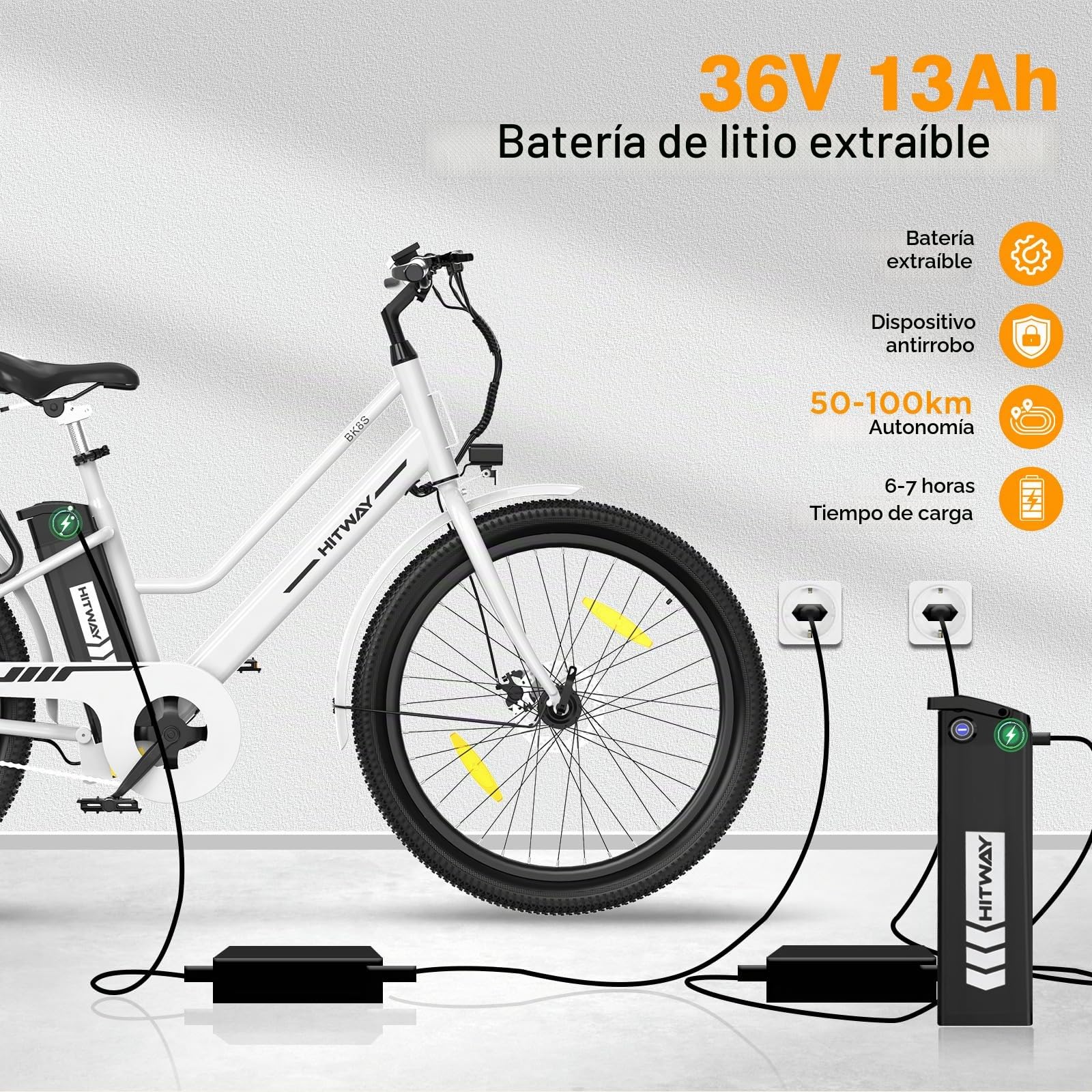 HITWAY Bicicleta Eléctrica, 27,5" E Bike, Motor 250W, Batería Extraíble 36V 13 Ah, 50-100 km,App,Bicicleta eléctrica Urbana para Adultos Unisex