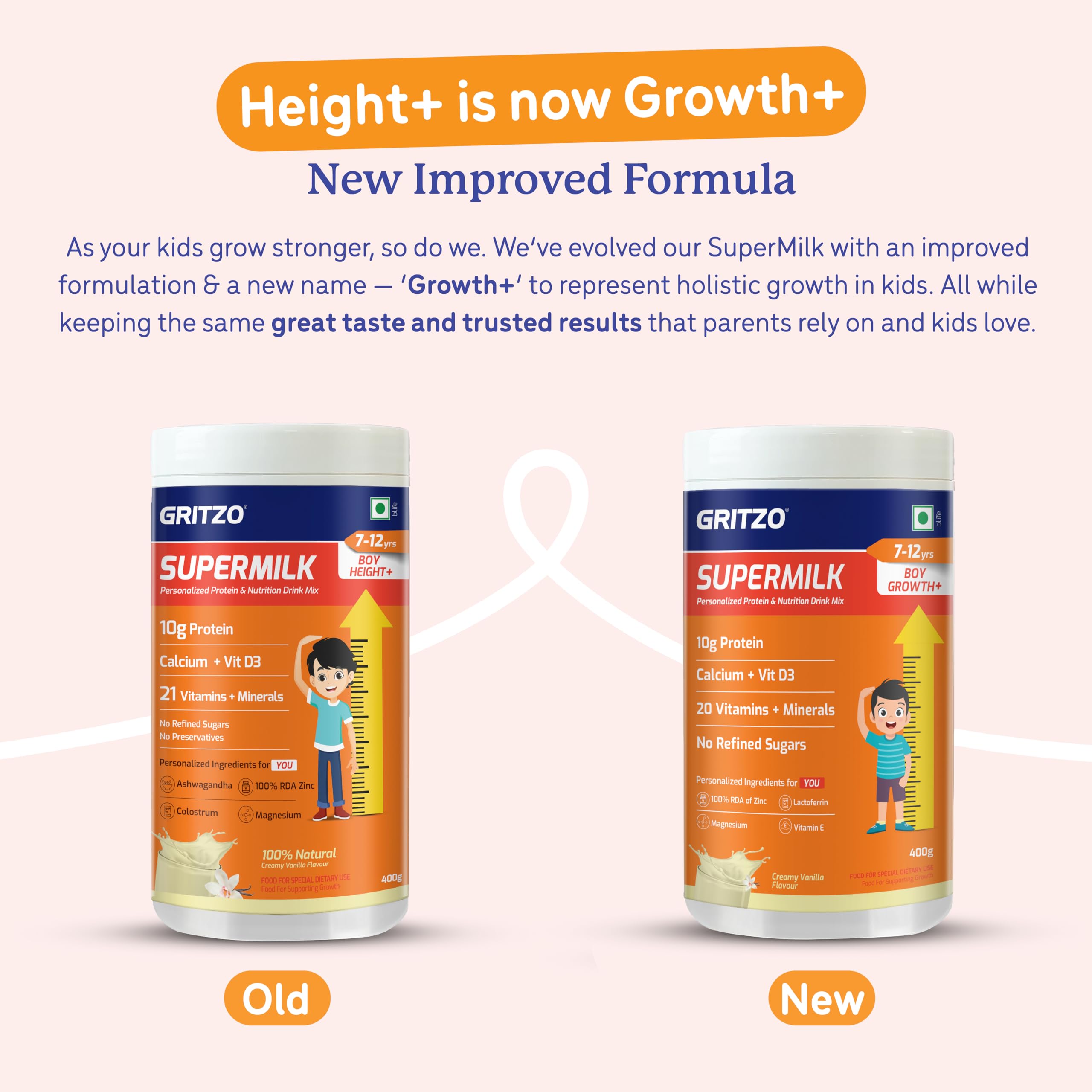 Gritzo SuperMilk Growth+ (7-12y Boy), 400g + Multivitamin Gummies — Amazon image 3
