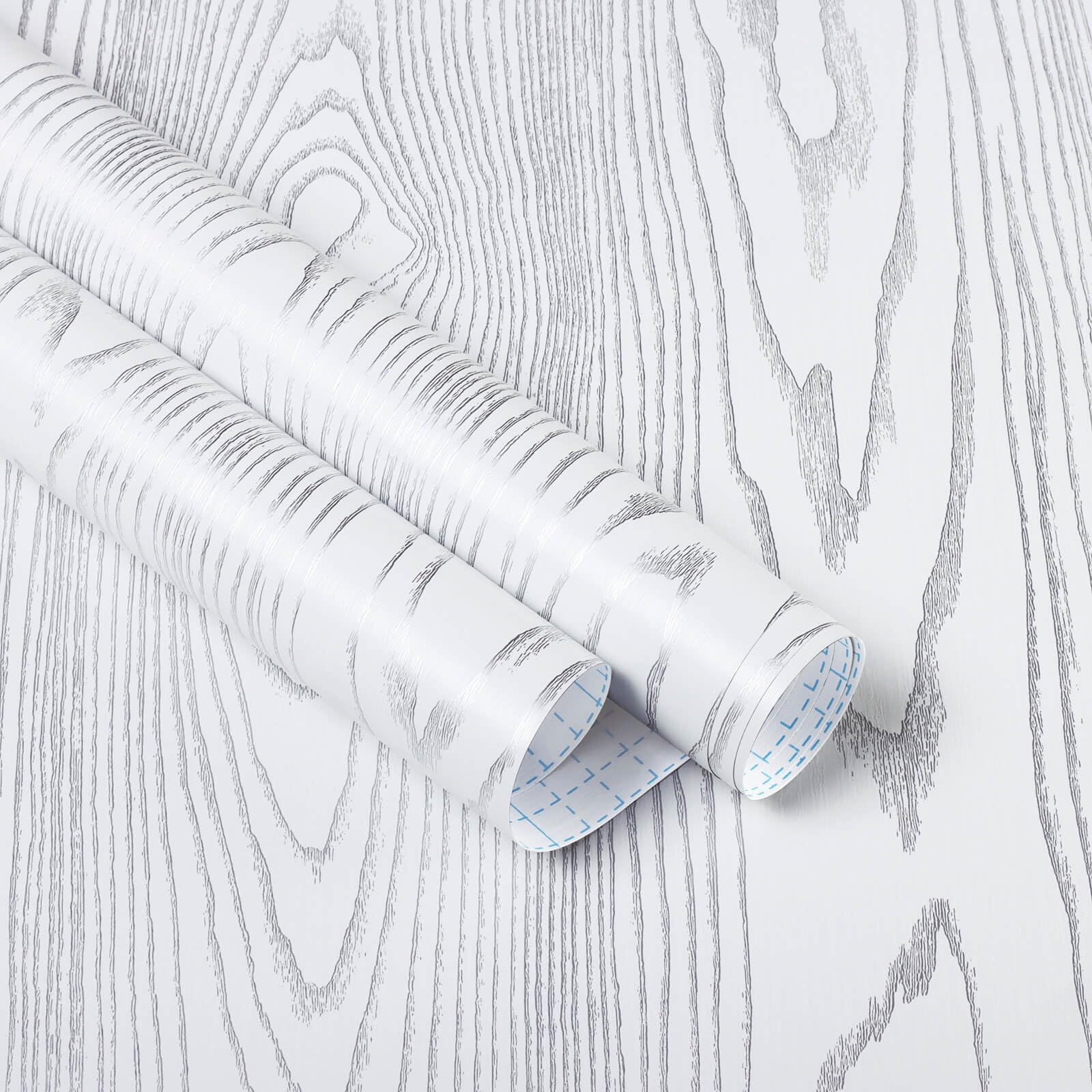 Heroad Brand White Wood Grain Contact Paper, White with Sliver Grey Shimmer Wood Grain Pattern, Wood Peel and Stick Wallpaper Contact Paper for Cabinets Countertops Waterproof Self Adhesive 393”x17.5”