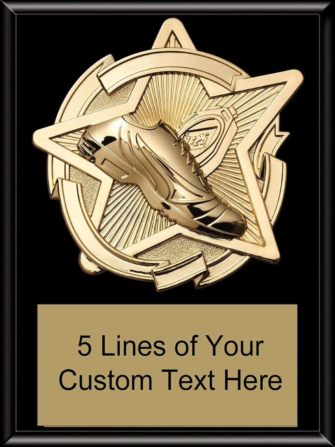 Express Medals 8 x 10 Black Finish Wood Track Star Plaque Trophy Award with Up to 5 Lines of Free Engraving