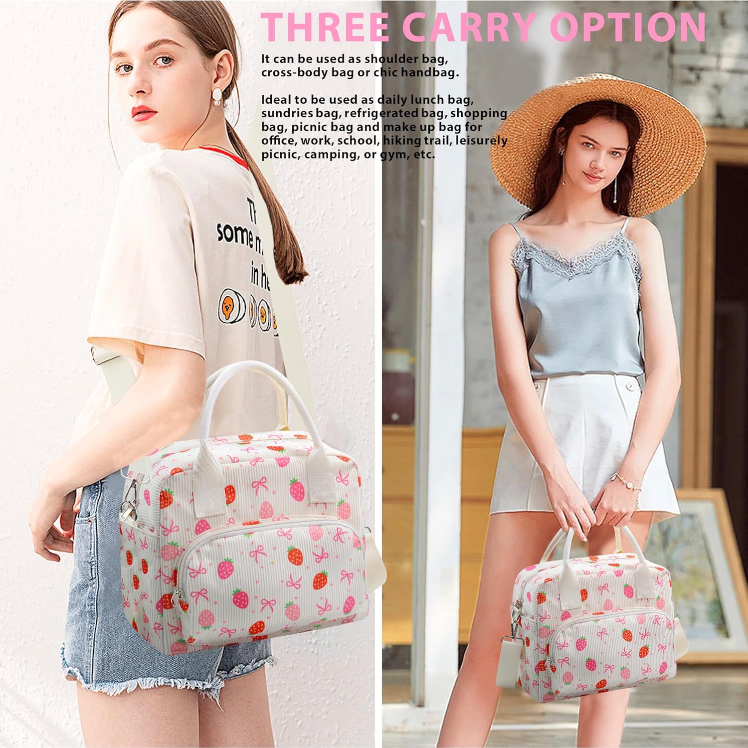 RLGPBON Lunch Bag Women Girls Large Lunch Box Insulated Tote Bag, Cute Corduroy Reusable Lunch Box for Adult for Work Picnic or Travel - Image 6