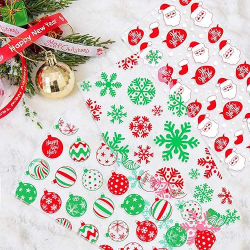 Miniatura 7 de Whaline 150 bolsas de celofán de Navidad – 6 diseños con lazo giratorio para golosinas – Muñeco de nieve, árbol de Navidad, regalo, copo de nieve,